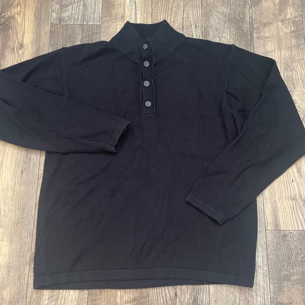 Oscar de la Renta Mens Black Mock Neck Button Pullover Sweater XXL Cotton Blend‎
